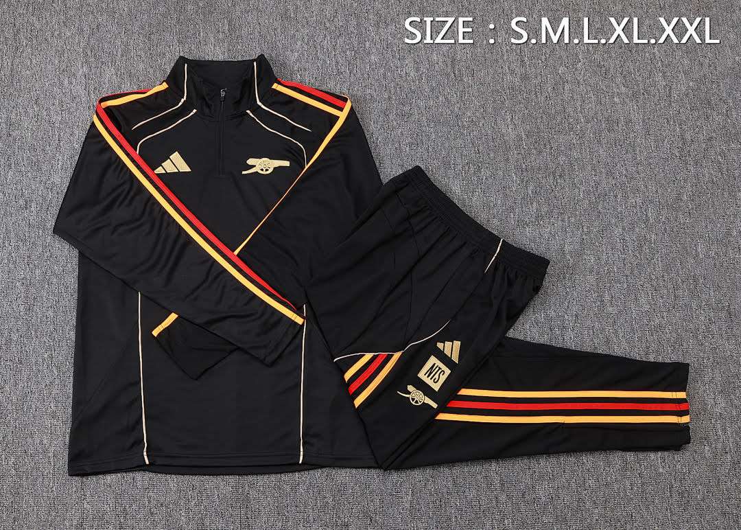 B25113# 2526 Arsenal Black Retro Half-Zip Suit S-2XL — foto 3
