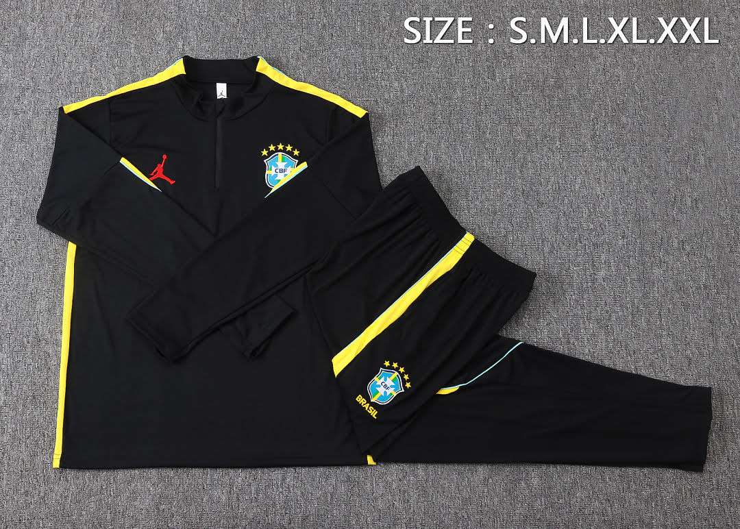 B26035# 2627 Brazilian Black (Yellow Trim) Half-Zipper Set S-2XL — foto 3