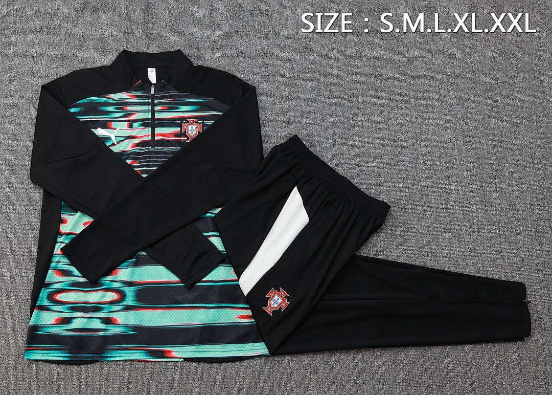 B2507#2526 Portuguese Black and Green Inkjet Half-Zip Set, Sizes S-2XL — foto 4