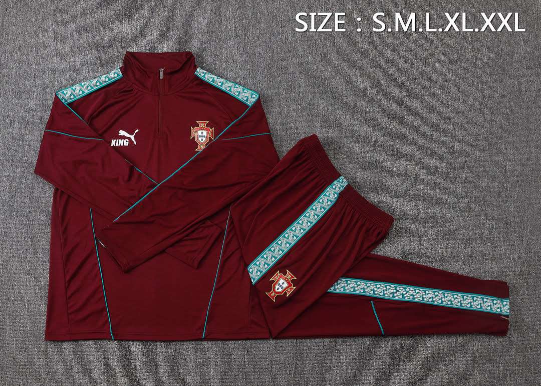 B26073# 2627 Portugal  maroon half-zip suit, sizes S-2XL — foto 3