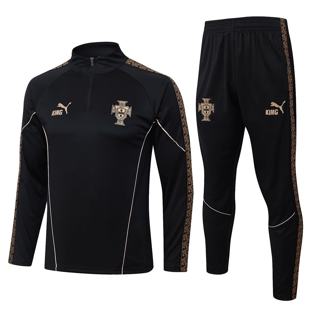B26019# 2627 Portuguese Black Half-Zip Suit S-2XL