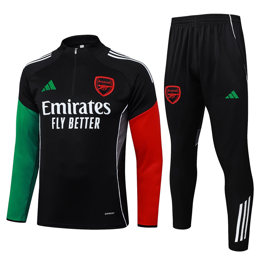 B2547# 2526 Arsenal Black Half-Zip Suit S-2XL (Red and Green Sleeves)