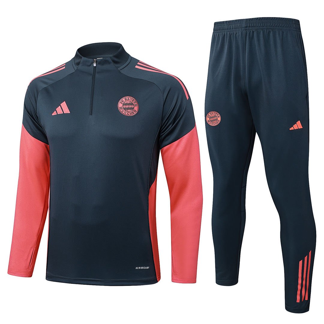 B2590# 2526 Bayern Munich Dark Grey Half-Zip Suit (Red Sleeves) S-2XL