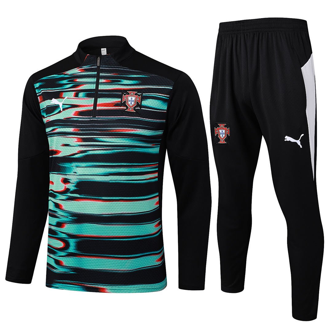 B2507#2526 Portuguese Black and Green Inkjet Half-Zip Set, Sizes S-2XL