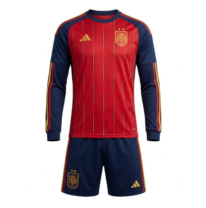 2627 Spain Home Long-Sleeve Kids Jersey (2-Star) 16-28