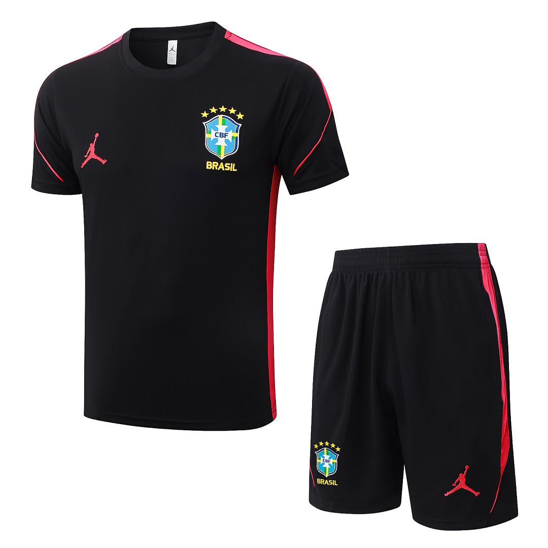 J26050# 2627 Brazil Black (Red Trim) Short-Sleeve Set S-2XL